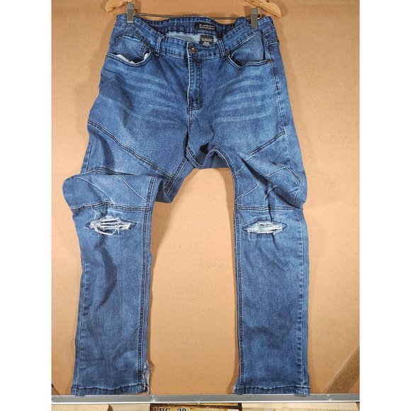 M Society Mab City Jeans Men 36x32 Blue Distressed Stretch Denim - Picture 5 of 7